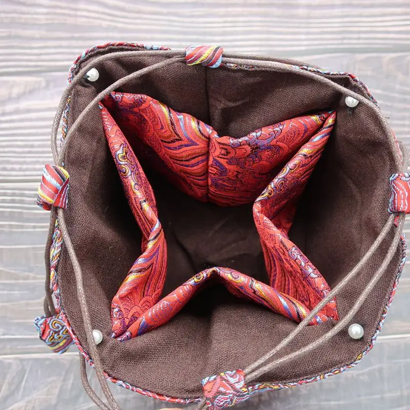 4Sizes Creative Travel Tea Set Portable Thickened Tea Cozies Storage Bag Vintage Embroidery Cup Bag Tools 1OCS LF521