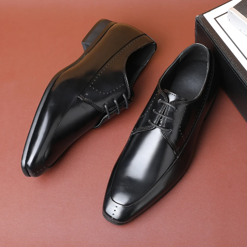 Men's Classic Retro Derby Shoes Mens Lace-up Business Dress Office Leather Shoes Men Fashion Wedding Shoe Outdoor Flats