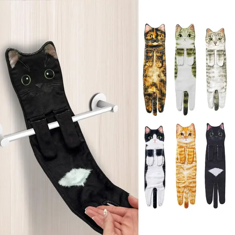 Funny Cat Hand Towels Kitchen Bathroom Hand Towel With Hanging Loops Soft Absorbent Home Decor Dishtowel For Cat Lover Gifts Hand Towel