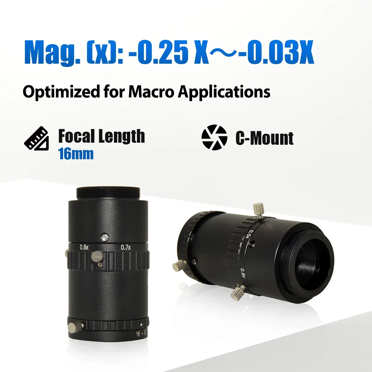 IMX183, IMX530/540, IMX531/541, IMX253/304 센서용 VisionDatum -0.8X -0.5x 50mm 광학 매크로 렌즈
