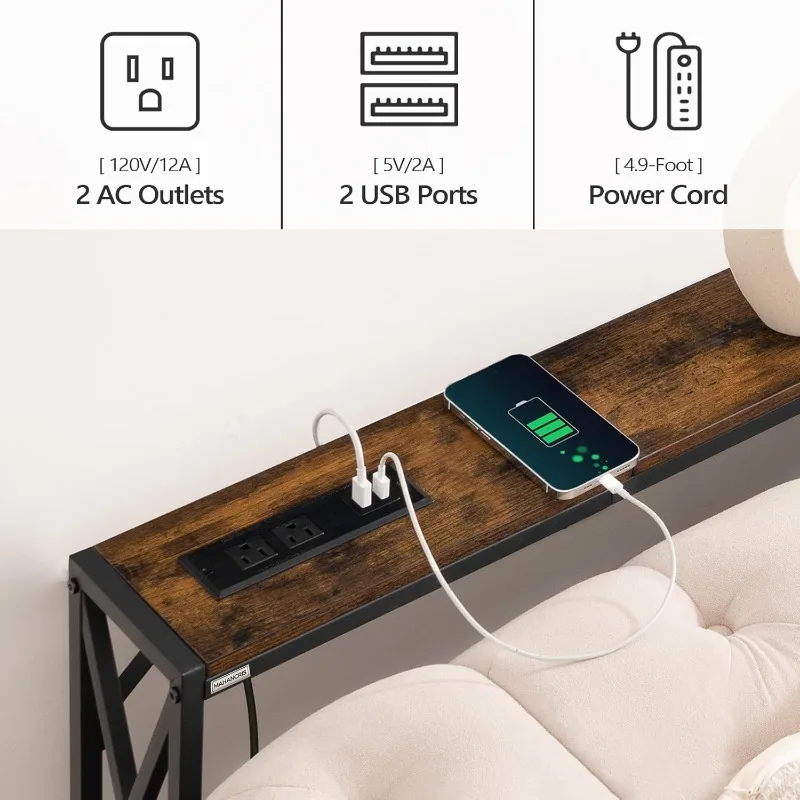 2 Pack Narrow Sofa Table with Charging Station, 39.4" L X 5.9" W X 29" H, Skinny Console Table, Long Entryway Table, Hallway 5