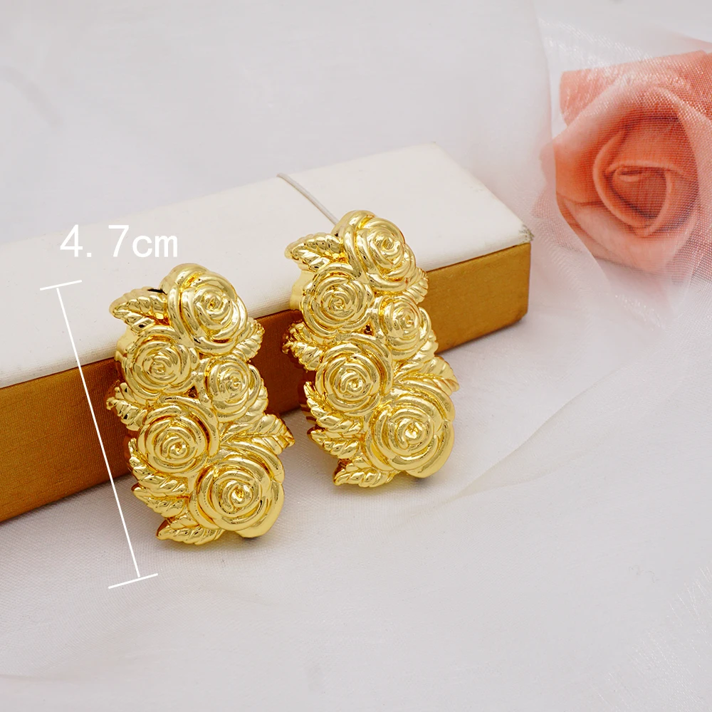 Fine Jewelry Gold Color Flower Earrings Big Round Drop Copper Hoop Earrings Circle Copper Earrings For Women Wedding Accessories