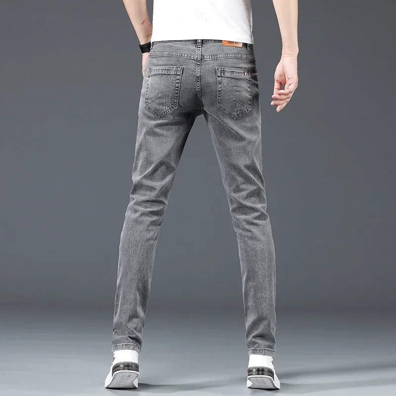 2025 New Men's Cotton Business Casual Skinny Jeans Trendy Fashionable Stretch Straight Slim Denim Trousers Male Blue Grey 6