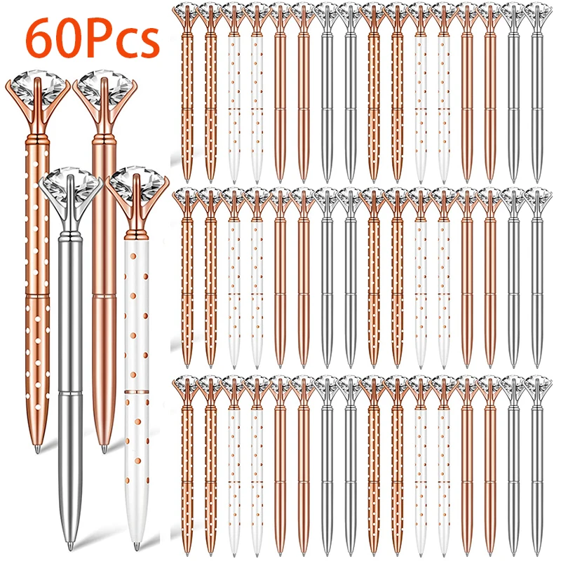 

60Pcs Big Diamond Pens Bulk for Christmas Bridal Shower Wedding Gift Crystal Metal Bling Ballpoint Pens Black Ink Pens