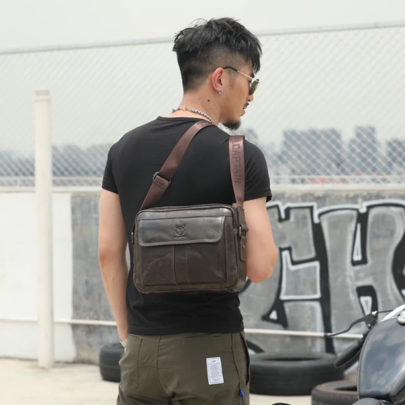 Genuine Leather Men Crossbody Bag Designer Casual Small Messenger Bag Sling Shoulder Bag Male Travel Handbag Large Capacity