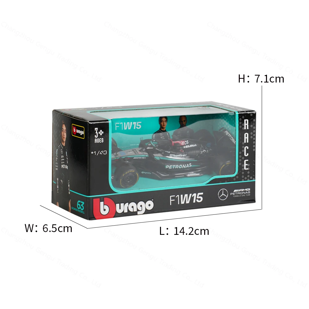 Bburago 1:43 Mercedes AMG 2024 W15 E Performance F1 Formula Car Die Cast Vehicles Collectible Model Racing Toys 3