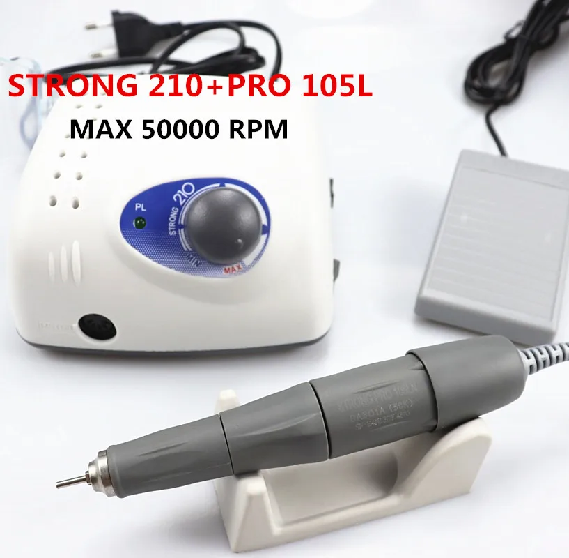 2021 New Arrival STRONG 210 PRO 105 105L Handpiece 65W 500000rpm Nail Drills Manicure Machine Pedicure Electric File Bits