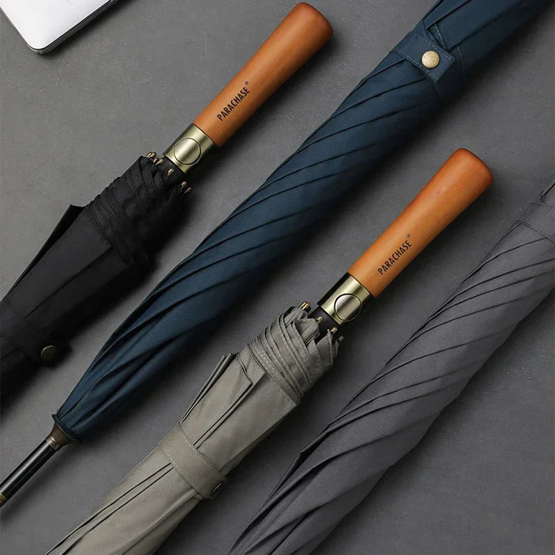 Parachase Wooden Long Umbrella Male Big Size Windproof Golf Umbrella for Men Business Style Large Rain Umbrellas Corporation