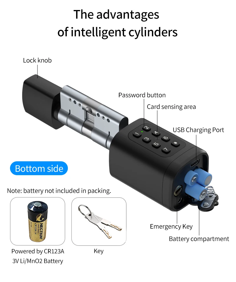 Tuya APP Fingerprint Cylinder Smart Door Lock Electronic Digital RFID Keypad Cod