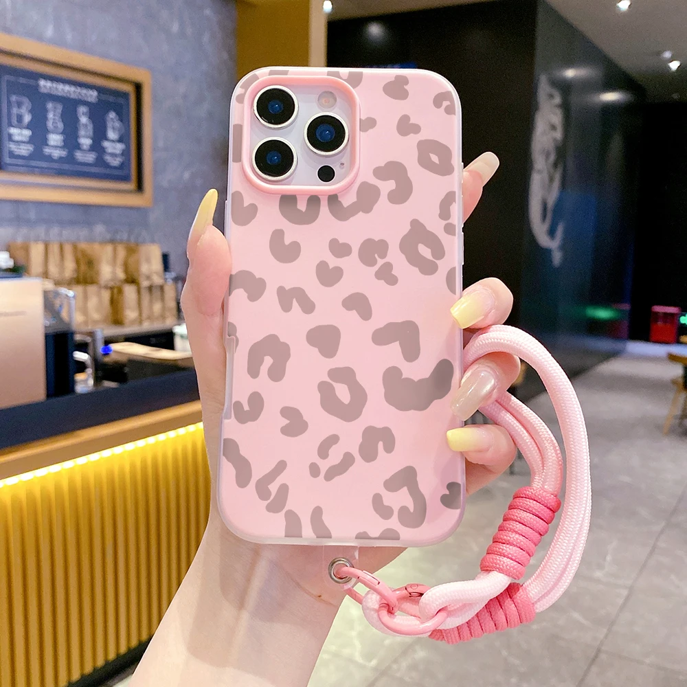 Leopard Print 2-in-1 Wrist Strap Phone Case with Lanyard