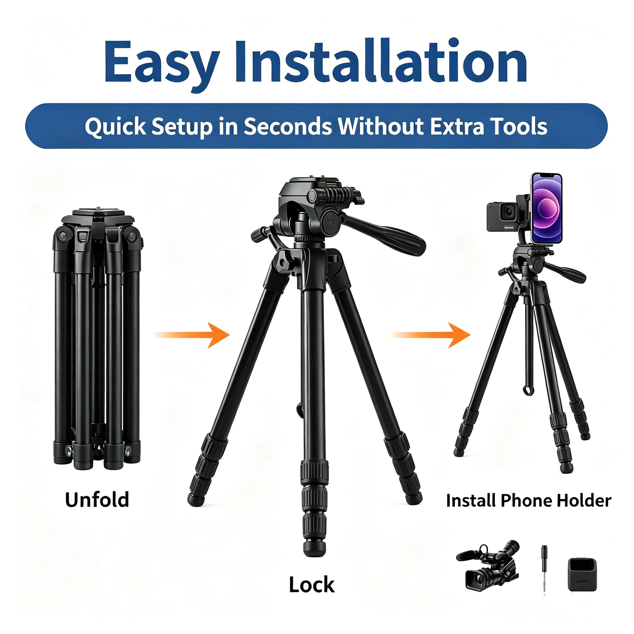 Supporto per treppiede portatile regolabile, per fotocamera D60, proiettore, smartphone, mini treppiede da tavolo per la pesca - immagine 4