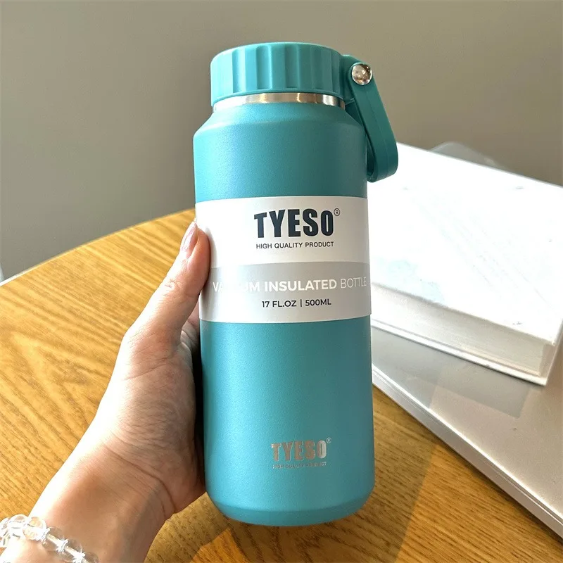TYESO Stainless Steel Insulated Sports Thermos Cup with Handle - Portable and Durable Thermal Mug for Outdoor Travel (500/710ml)