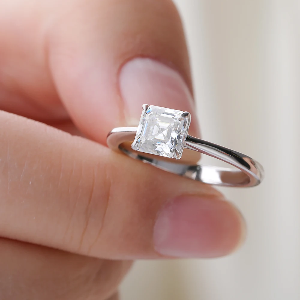1CT Asscher Cut Moissanite Ring for Women 925 Sterling Silver Lab Grown Diamond Engagement Wedding Band Jewelry silver rings silver ring wedding rings moissanite ring