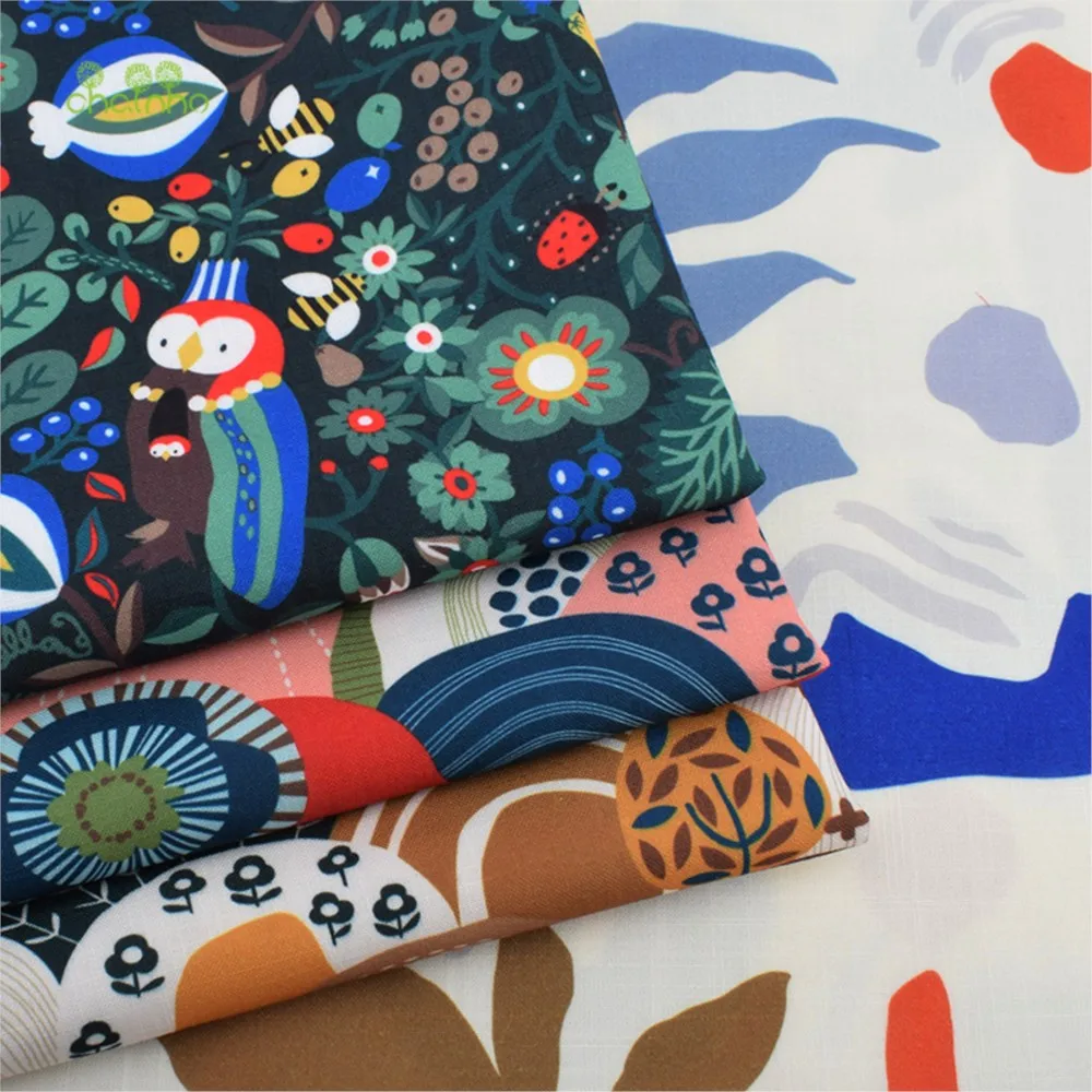 Chainho,Printed Cotton Linen Fabric,Cartoon Parrot Series,DIY Quilting & Sewing Material,Sofa,Curtain,Bag,Cushion,Table Cloth