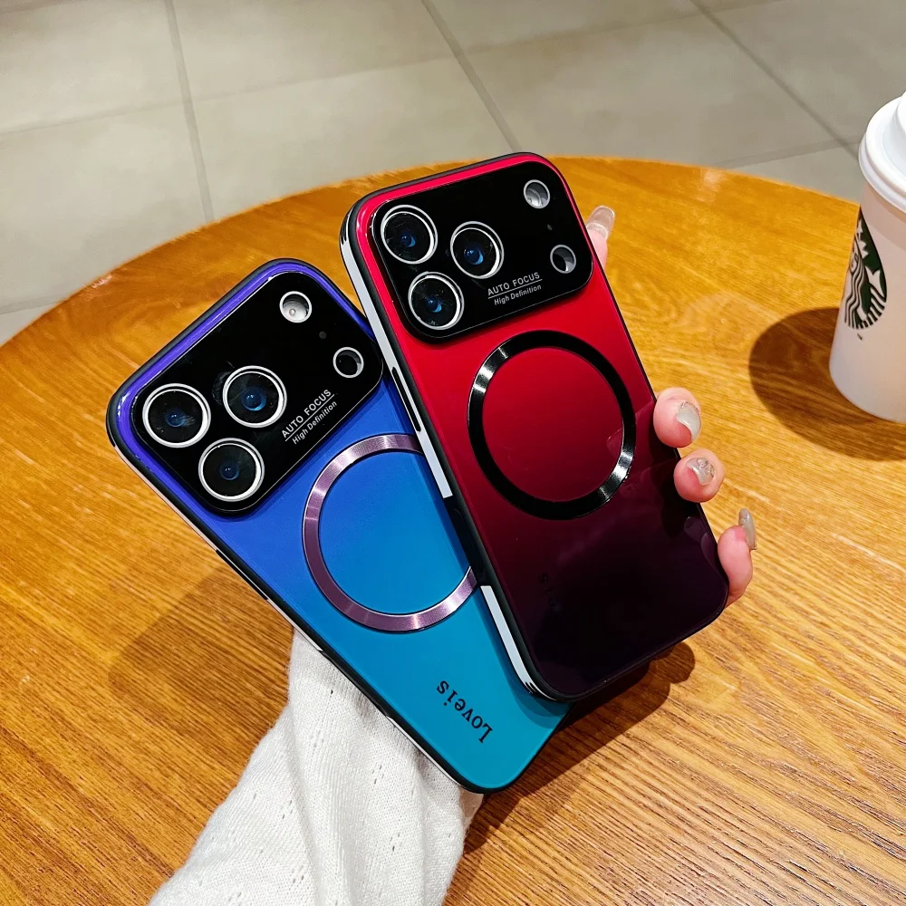 Elegant Gradient Glass Phone Case with Magnetic Wireless Charging and Lens Protection Cover