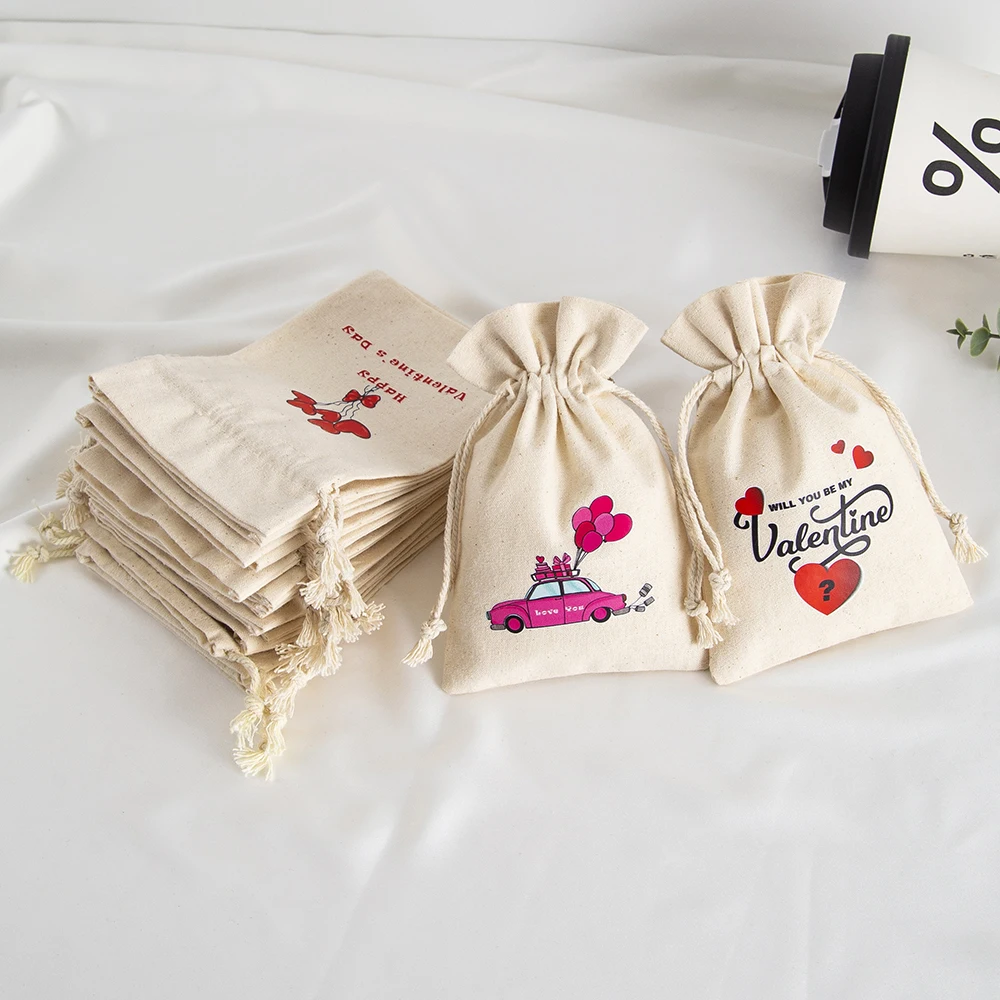 10 Stück Valentinstag Musselin Geschenk Kordelzug Tasche Baumwolle Sackleinen Leinwand Schmuck Verpackung Beutel Süßigkeiten Party Hochzeit Gefälligkeiten Tasche – Detail 10