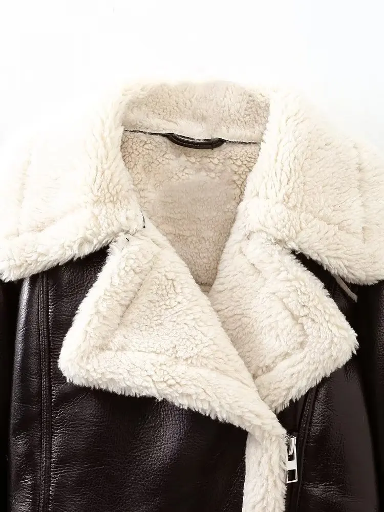 Dave&Di British Street Leather Jacket Women Fashion ShortRetro Motorcycle  Lapel Jacket For Winter