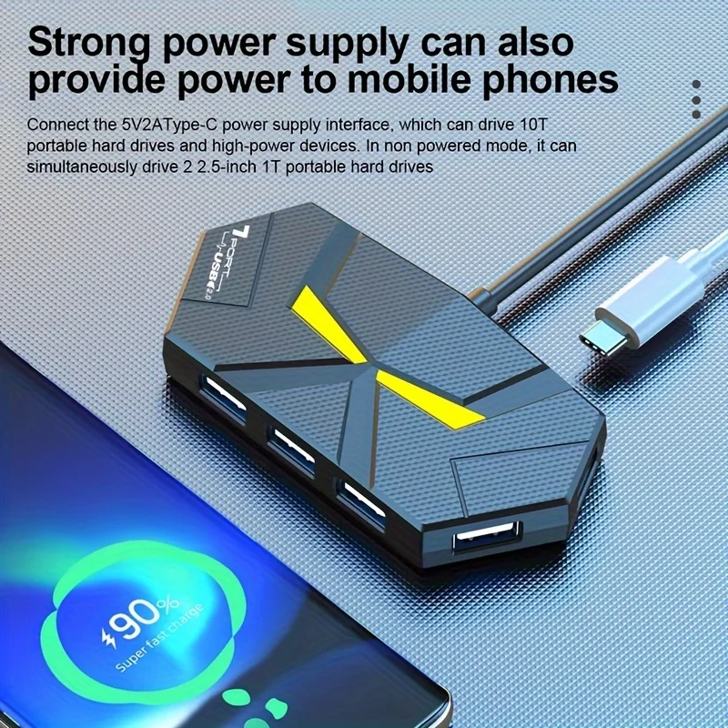 4/7-Port USB Data Hub with Colorful Lighting for Enhanced Connectivity