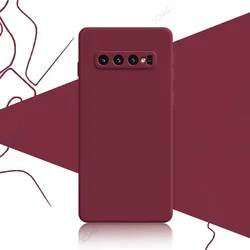 Premium Square Liquid Silicone Waterproof Phone Case - Luxury Soft Cover for Samsung Galaxy S10 Series (Wine Red)