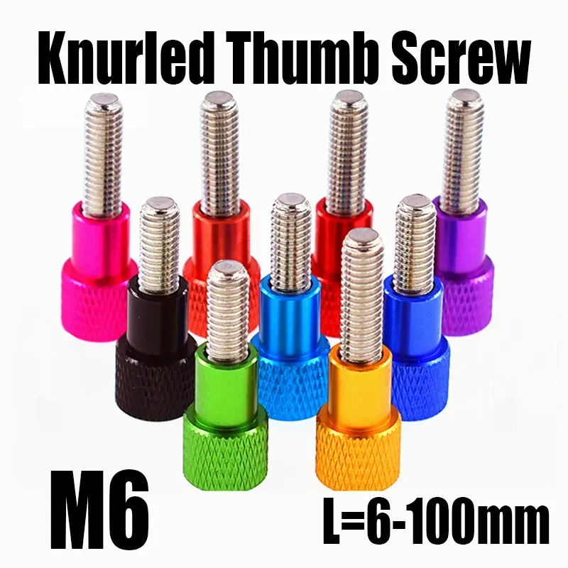 

2PCS M6 L=6-100mm Colourful Aluminium Alloy+Stainless Knurled Thumb Screw Hand Grip Knob Step Bolt Screw Hand Tighten Screw