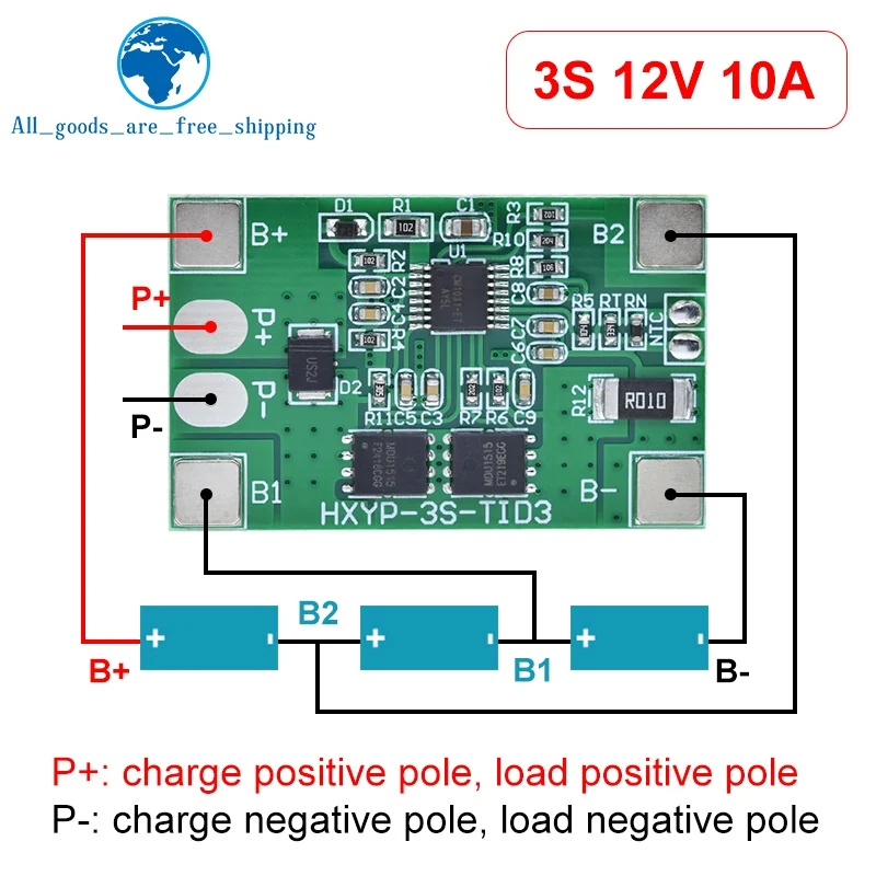 TZT 3S 10A 리튬 이온 리튬 배터리 18650 충전기, PCB BMS 보호 보드, 12V 11.1V 12.6V 과충전 방지