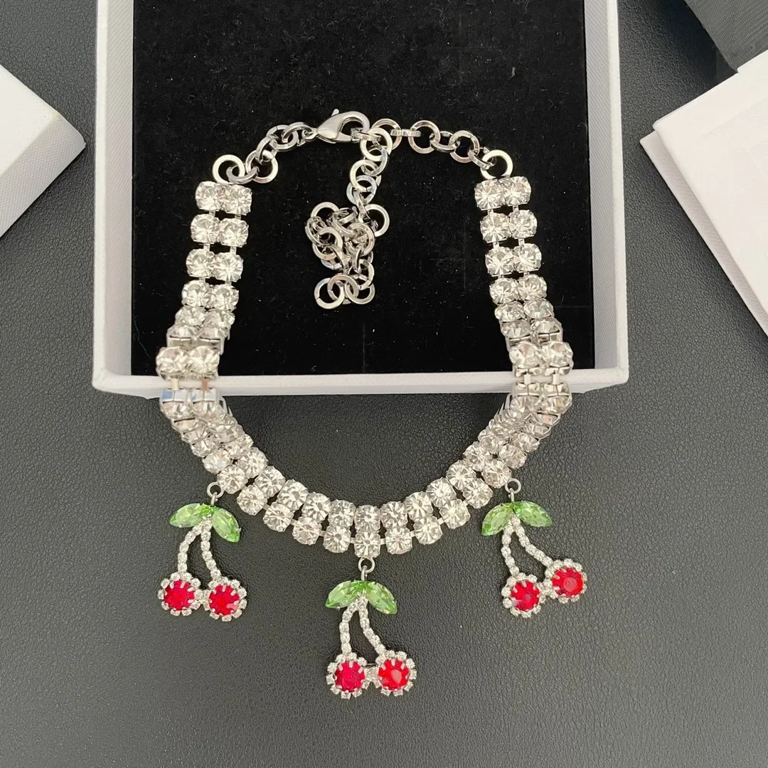 

Trendy Europe America Cherry Crystal Ruby Luxury Necklace Women Jewelry Designer Top Quality Party Runway
