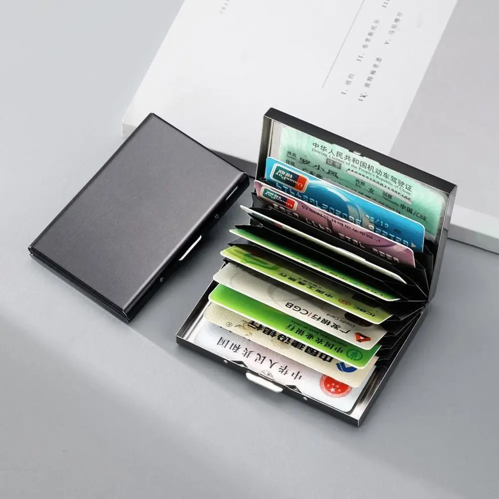 Fashion 6/10 Slots Credit Card Holder Anti RFID Slim Debit Box Stainless Short Wallet Travel Metal Case Porte Carte