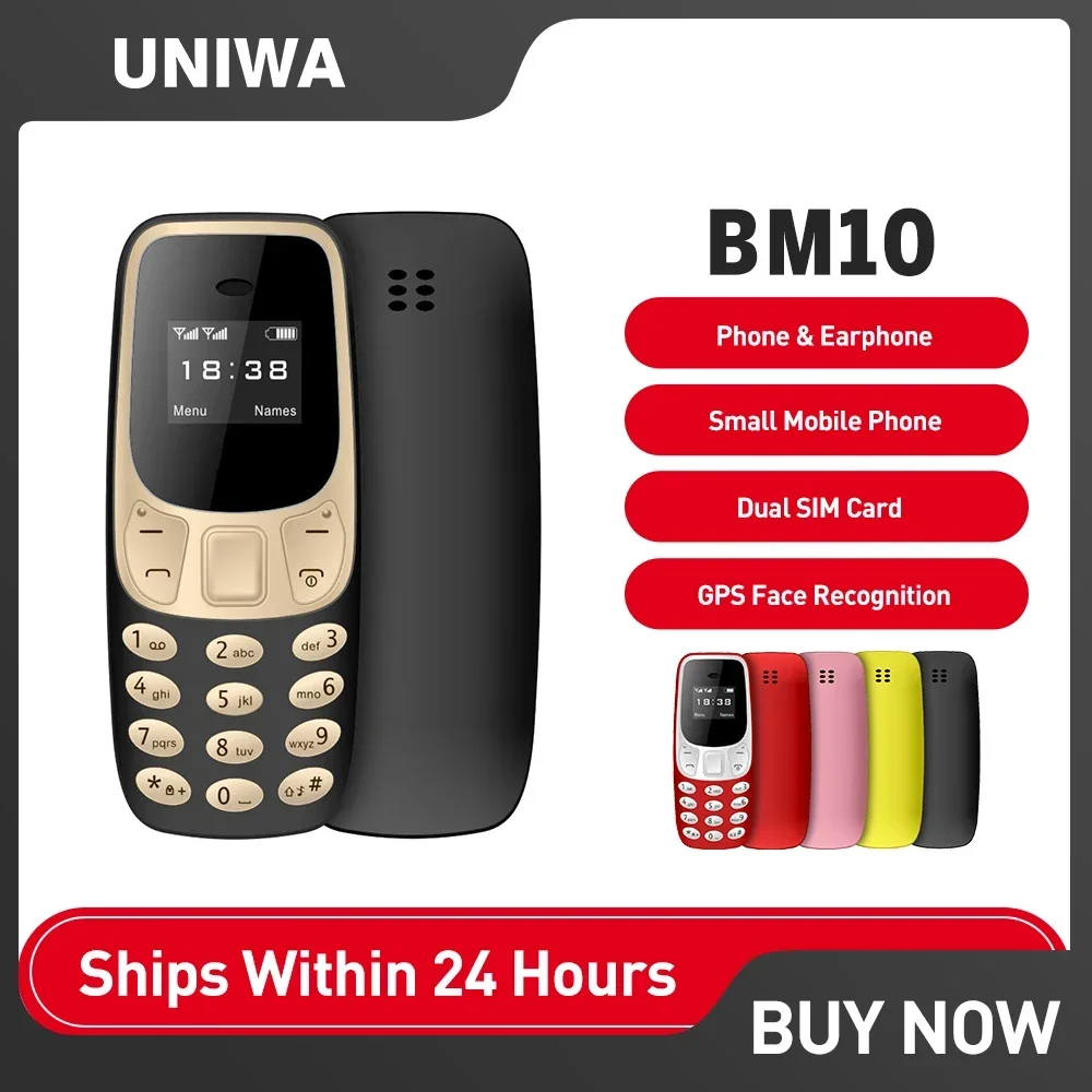 UNIWA BM10 Mini Feature Phone 2G GSM Dual SIM Headphone Hands Free Earphone Dialer Magic Voice Unlocked Small Cell Phone On Sale