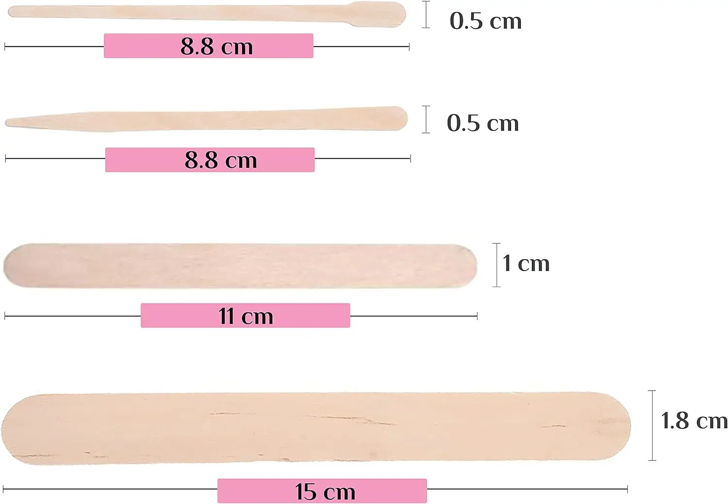 4 Style 300 Pcs Assorted Wooden Wax Sticks - for Body Legs Face and Small Medium Large Sizes Eyebrow Waxing Applicator Spatulas 2