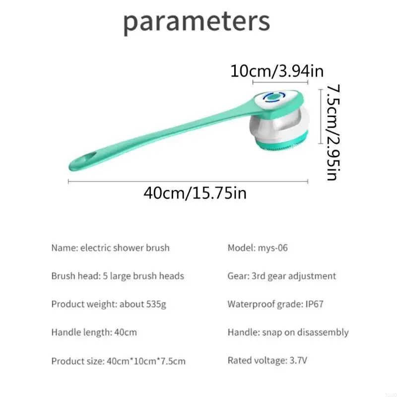 Electric Bath Brush Long Handle Waterproof Body Cleansing Brush Massage Home Shower Cleaning ABS Material N58D