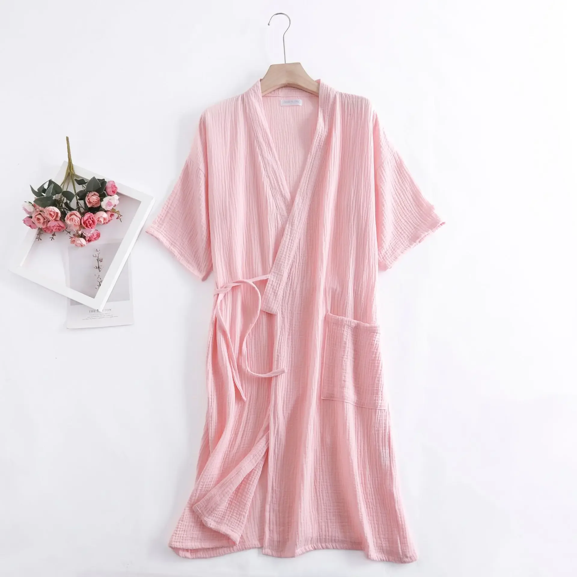 Women Dress Women Sleepwear Sleepwear Pajamas Cotton Bathrobe Summer Cotton Gauze Crepe Short Sleeve Robes For Women Men Solid Bathrobe Loose Soft Japanese-style Kimono Robe