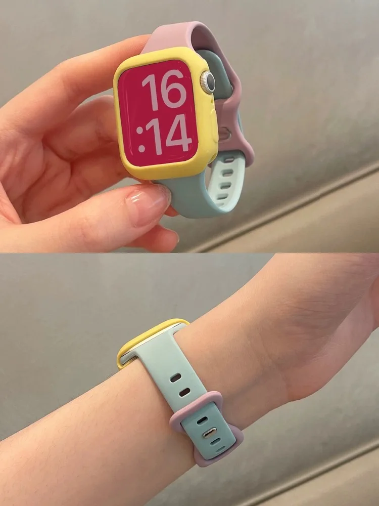 Stylish Color Block Silicone Strap with Lovely Case