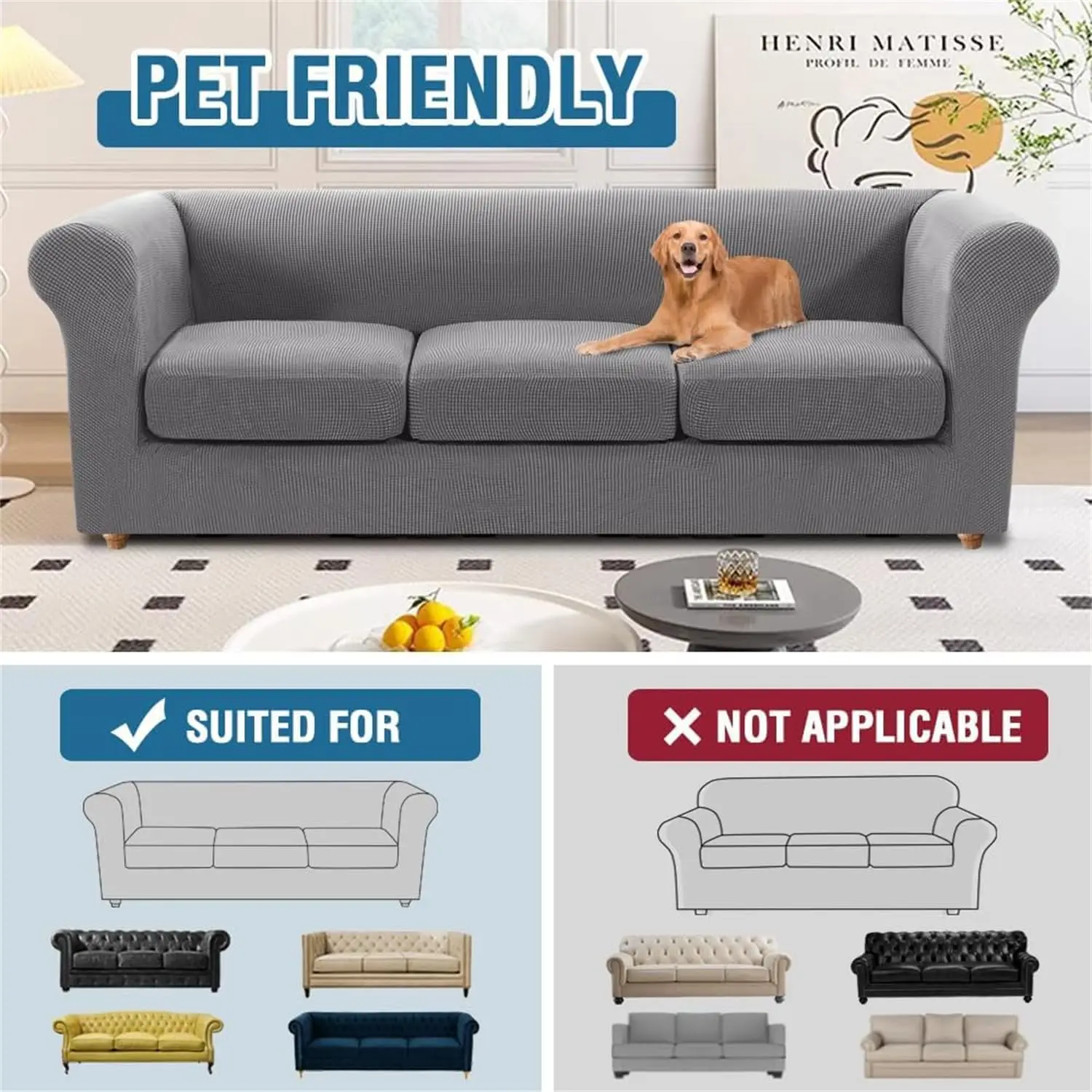 Stretch Jacquard Spandex Sofa Cover With Sofa Cushion Covers Non-Slip Sofa Slipcovers for Living Room Furniture Protector 4