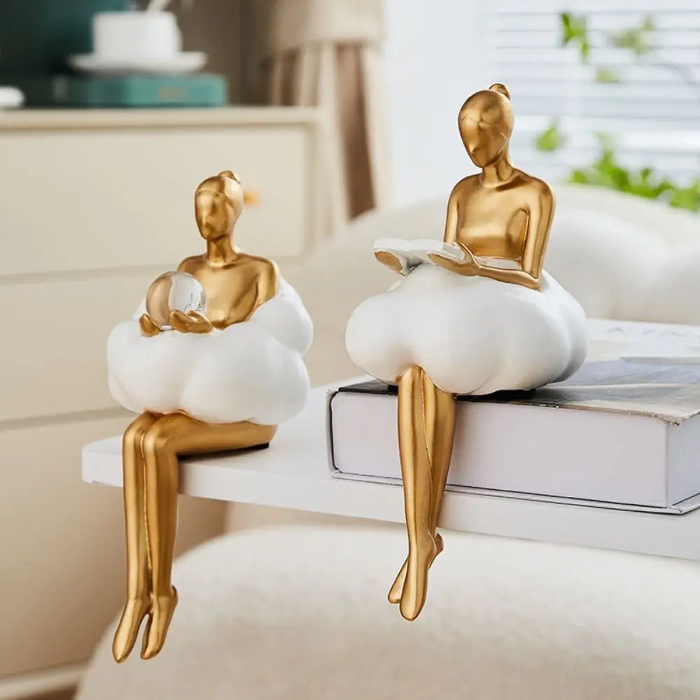 

Nordic Style Cloud Girl Statues Handmade Cute Nordic Girl Figurines Resin Craft Desktop Character Ornaments Interior