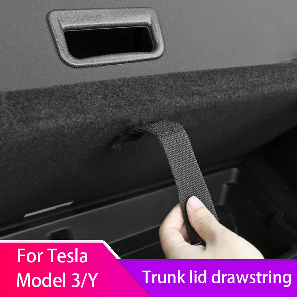 

Rear Trunk Lid Drawstring for Tesla Model Y Black Trunk Rope Racks Accessories Rear Trunk Side Storage Box with Cover Auto Parts