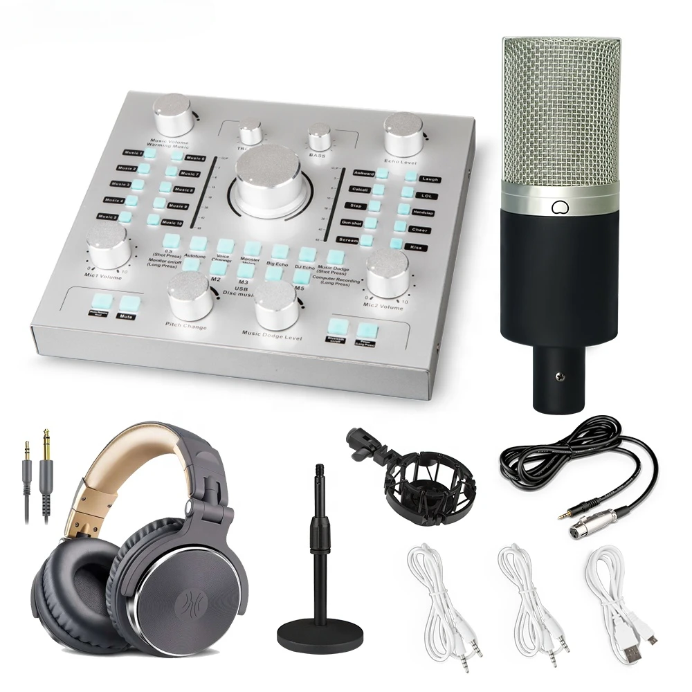 

NX3 Professional Sound Card Podcasting Microphone Kit Recording Studio Microphone for Live Streaming YouTube with Headphone