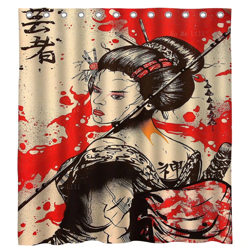 

Традиционное искусство самурая Женская занавеска для душа Geisha от Ho Me Lili для декора ванной комнаты