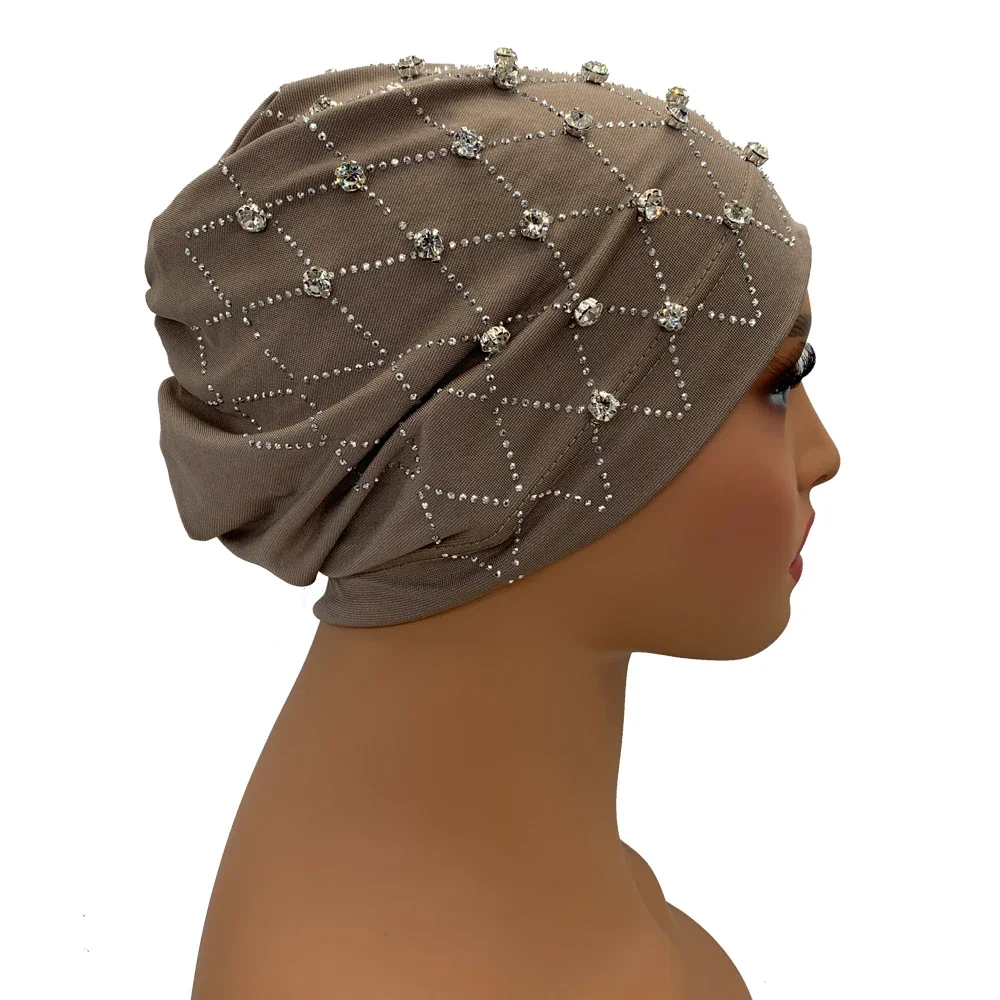 Muslim Inner Hijabs Islam Under Scarf Cap Stretchy Headscarf Bonnet Turbante Mujer Rhinestone Head Wraps for Ramadan Women