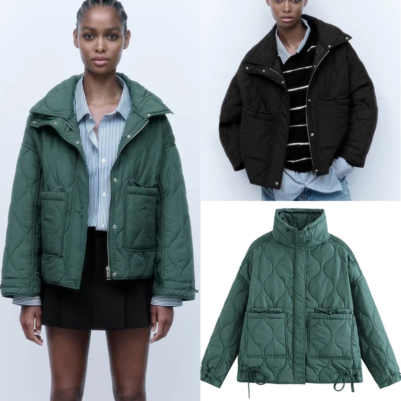 

2023 Autumn Winter New Women's Quilted Jacket Rope Light Solid Color Warm Cotton Jacket Multi-color Optional Coat Clothing Wear