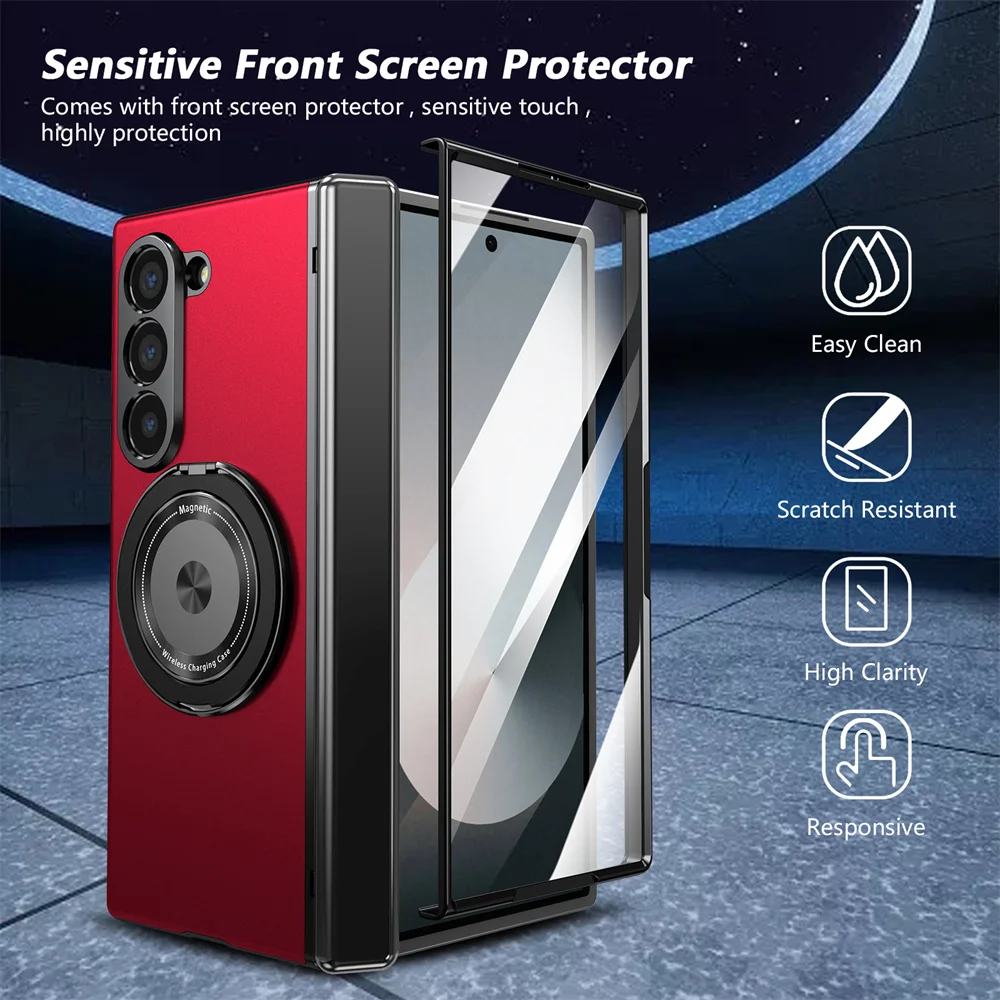 360 Rotating Magnetic Phone Case with Ring Grip and Hinge Protection