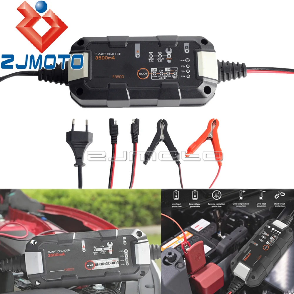 

Portable Motorcycles Small Cars Steamship 3.5 Amp Automatic Batteries Maintainer Universal SUV Lawn Mower 6V/12V Battery Charger