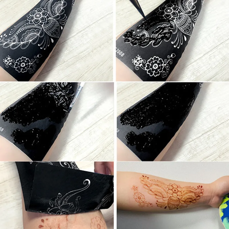 1pc Temporary Tattoo Stencil Indian Henna Hollow Tattoo Templates Body Painting Inkjet Template Stencil Stickers henna tattoo stencils temporary tattoo sticker tattoo sticker