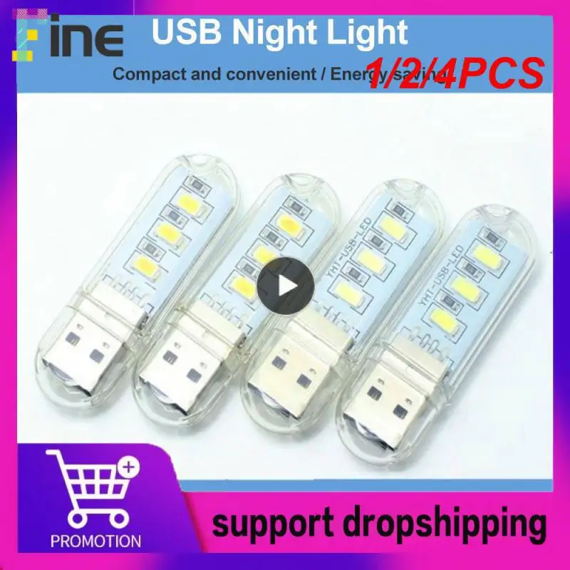 

1/2/4PCS Mini Portable 3/8LED USB Book Light DC5V Ultra Bright Reading Book Night Lamp Flashlight Power Bank Laptop Camping