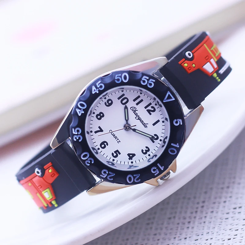 Famous Brand Children Boys New Fashion Cartoon Fire-truck Quartz Watches Little Kids Students Cool Holidays Gifts Wristwatches 2