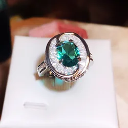 Elegant Classic Round Emerald S925 Sterling Silver Women's Ring - Sapphire Engagement & Anniversary Gift Jewelry - Resizable (Green)