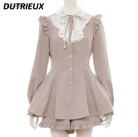 

Lolita Japanese Style Shorts Set Lace-up Slimming Waist-Tight Women’s Two Piece Set Spring Summer Casual Suit for Lady