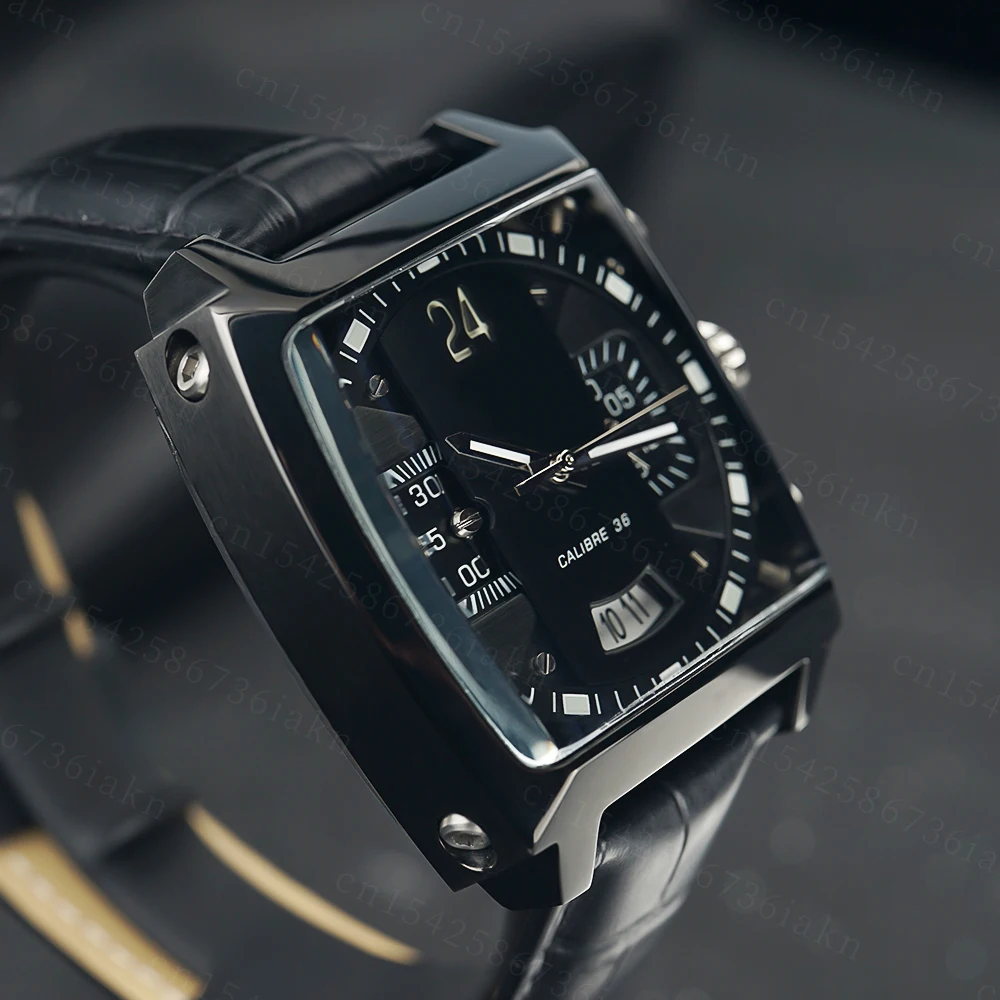 2022Fashion New Men's Color Bar Square Dial Sapphire Mirror Stainless Steel Leather Strap Sports Leisure Waterproof Quartz Watch