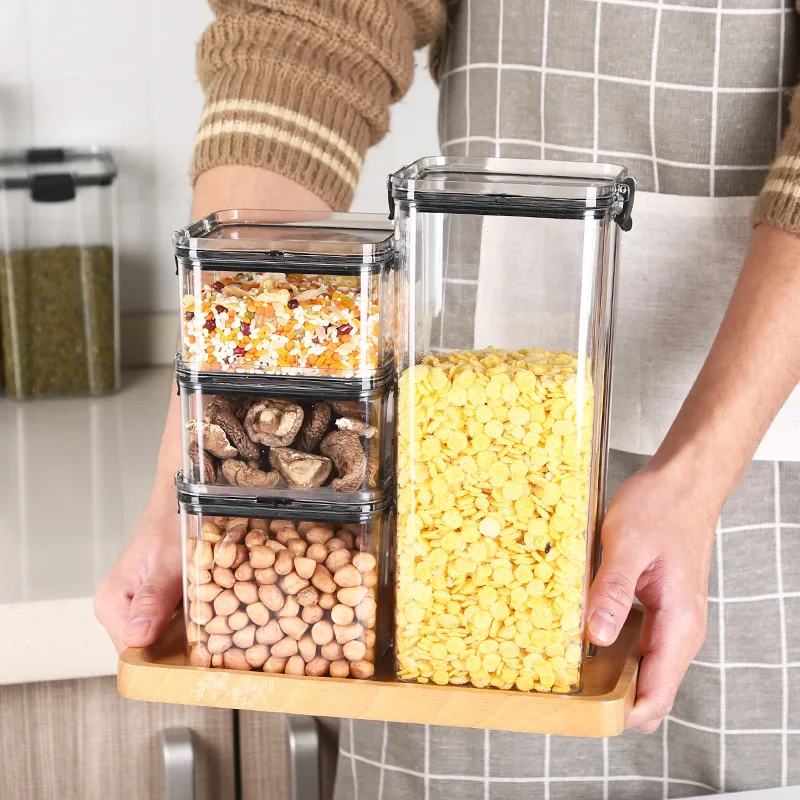 5Pcs Sets Sealed Jar Food Storage Box Transparent Plastic Kitchen Organizer Multigrain Tank Stackable Dried Sealed Storage Jars 3