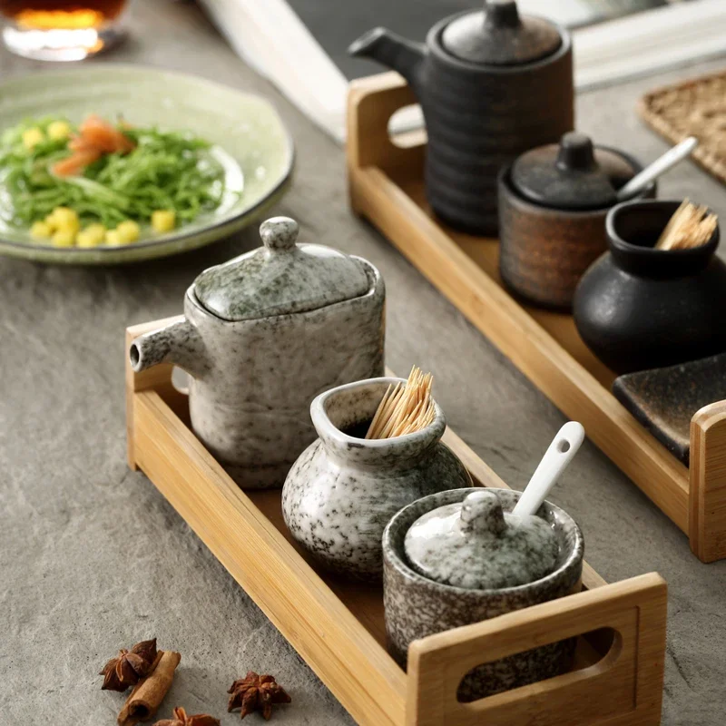 Seasoning Jar Japanese Style Ceramic Spice Box Kitchen Utensils