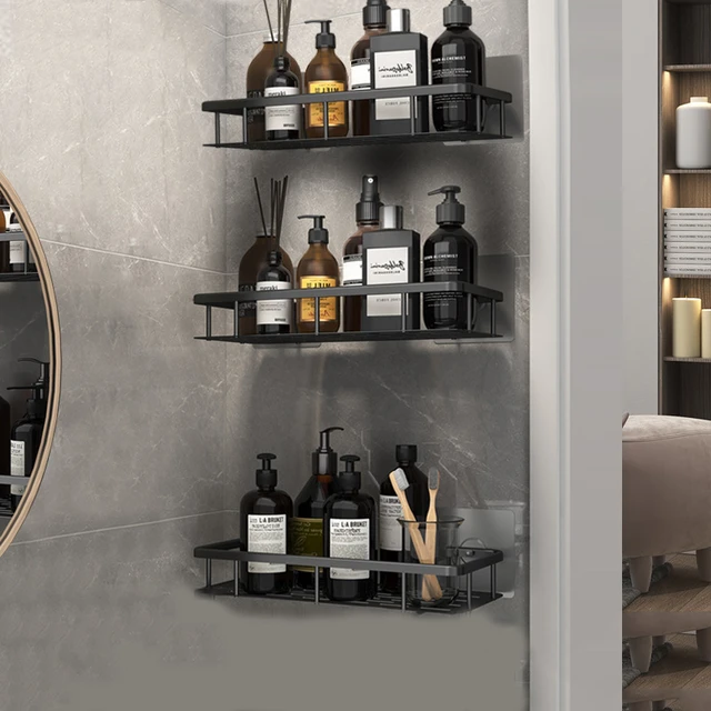 Estantes de baño de montaje en pared, aleación de aluminio, estante de  esquina sin taladro, estante de almacenamiento de ducha, soporte para  inodoro, organizador de maquillaje para champú - AliExpress